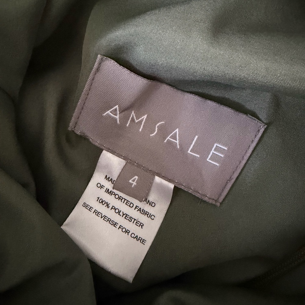 AMSALE Pryce Satin One Shoulder Gown Olive Size 4 - Picture 12 of 15